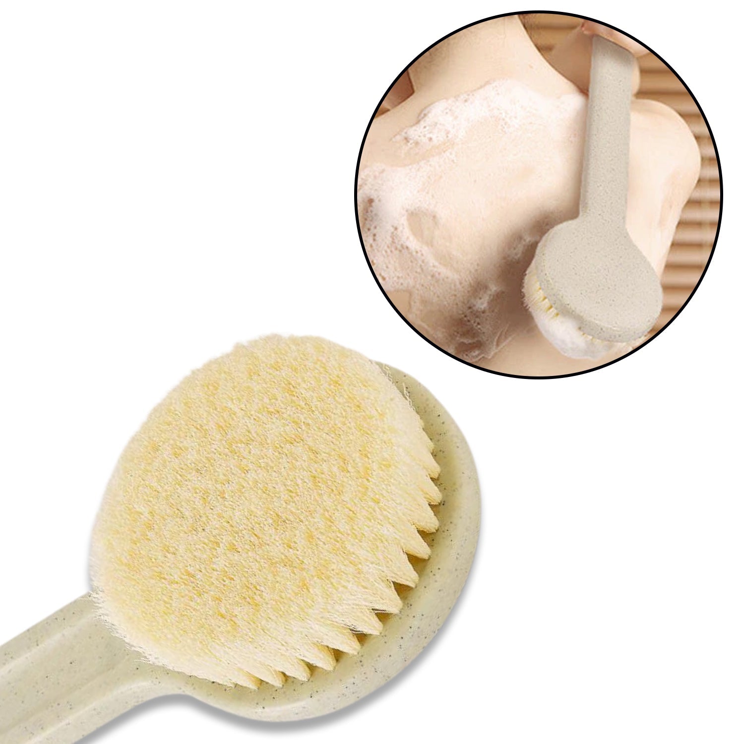 Long handle body brush with soft bristles for dry brushing. Long handle body brush with soft bristles for dry brushing.